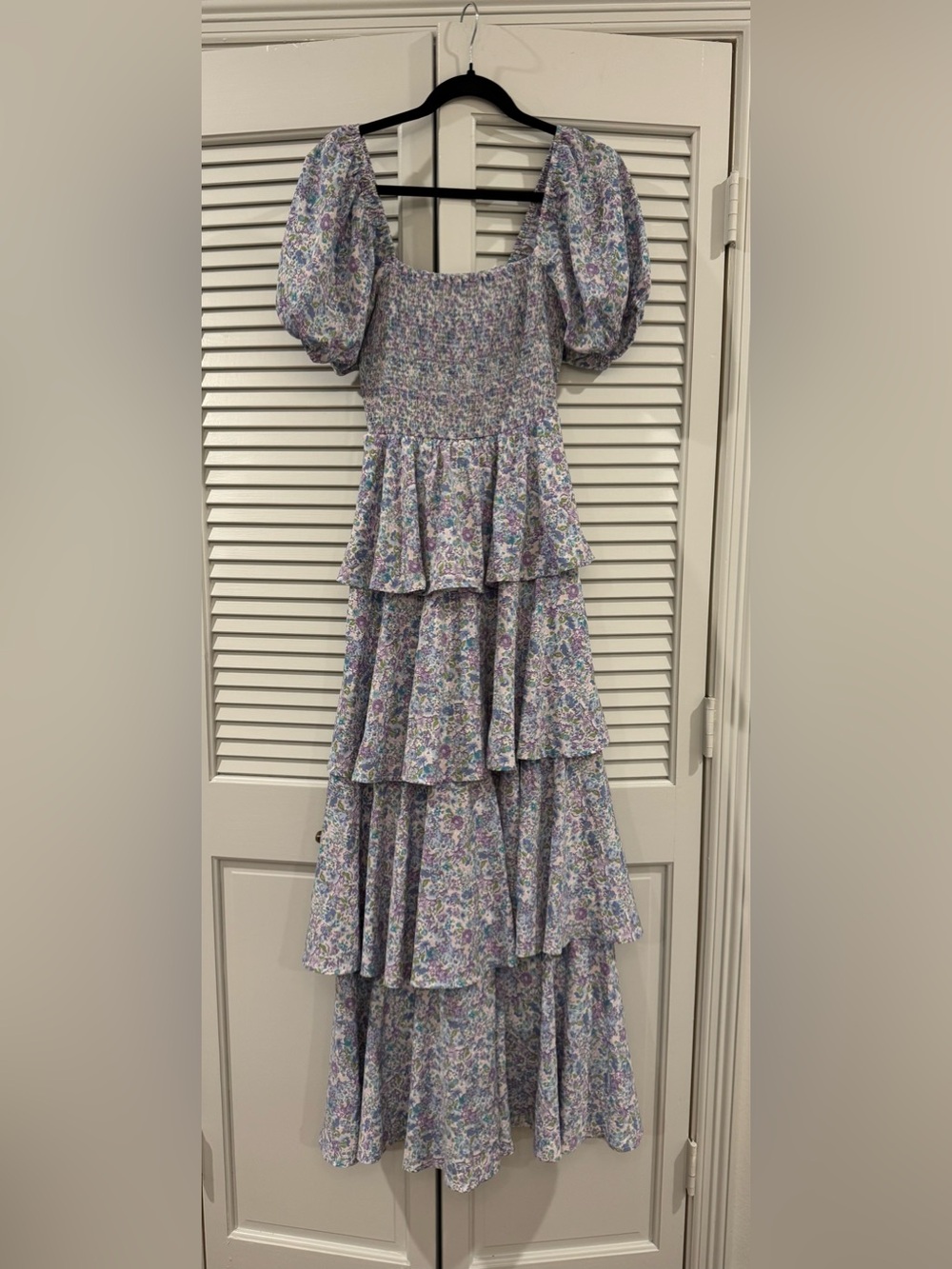 entro Lavender Floral Smocked Tiered Maxi Dress